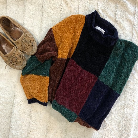 Vintage cottagecore 'Cleo Petites' soft colourblock 90s mock turtleneck sweater - Picture 6 of 9